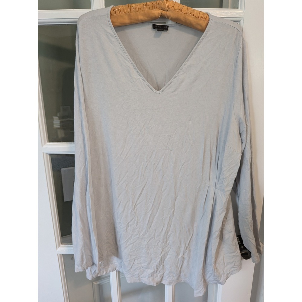 J. Jill Wearever Light Gray V-Neck Long Sleeve Side Pleat Top 2X RN 97641